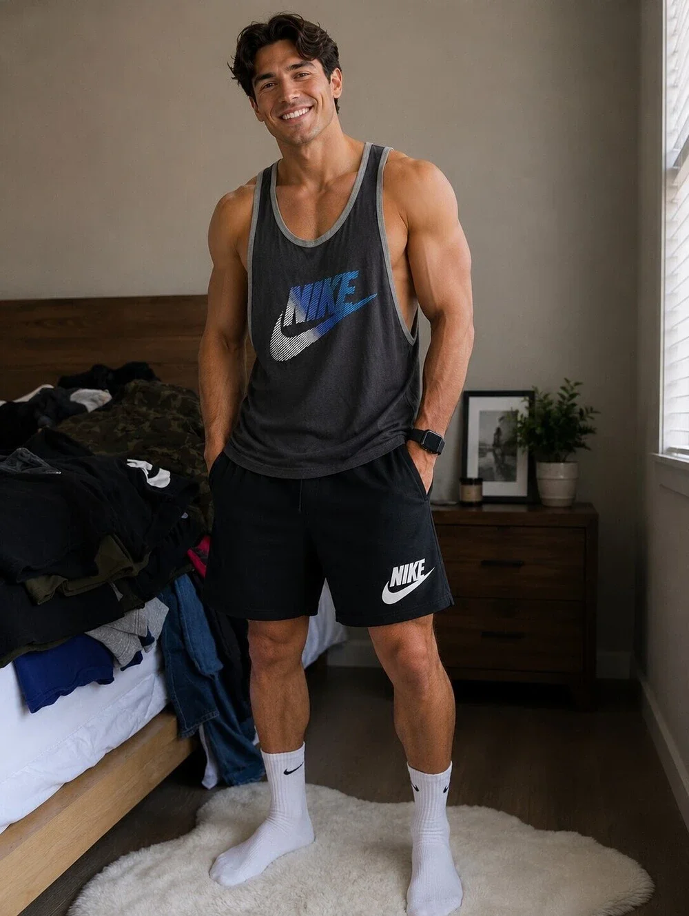 Nike Men's Athletic Cut Sleeveless Tank Top, Size Large, Black with Gradient Swo